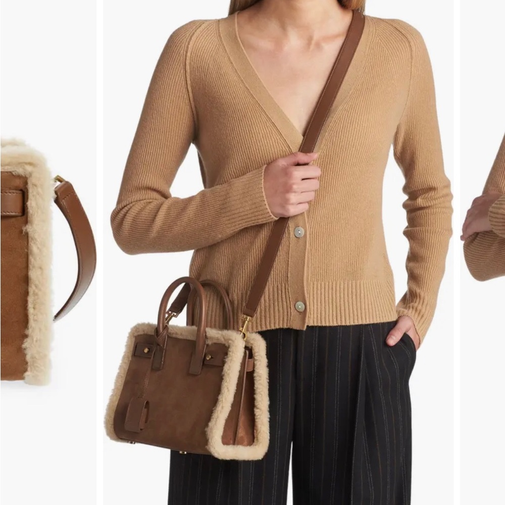 Yves Saint Laurent Nano Sac de Jour Suede & Geniune Shearling Top Handle Bag